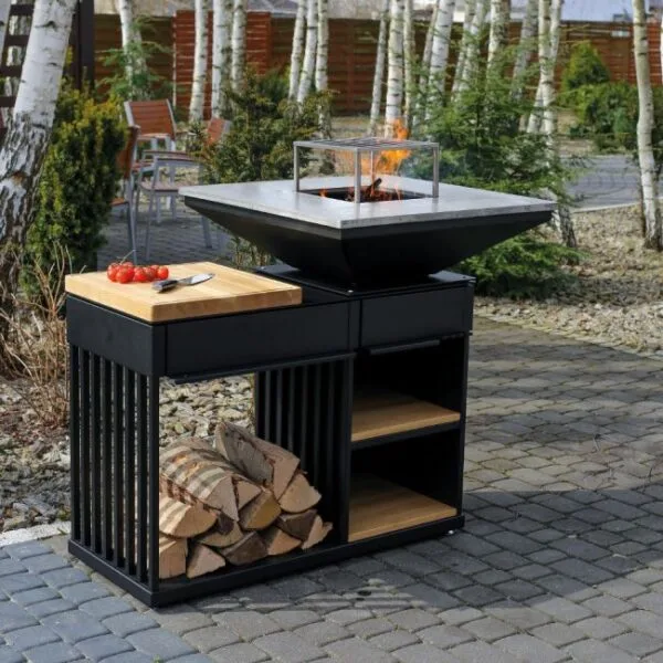 QUADRUM-grill med bordplate av tre